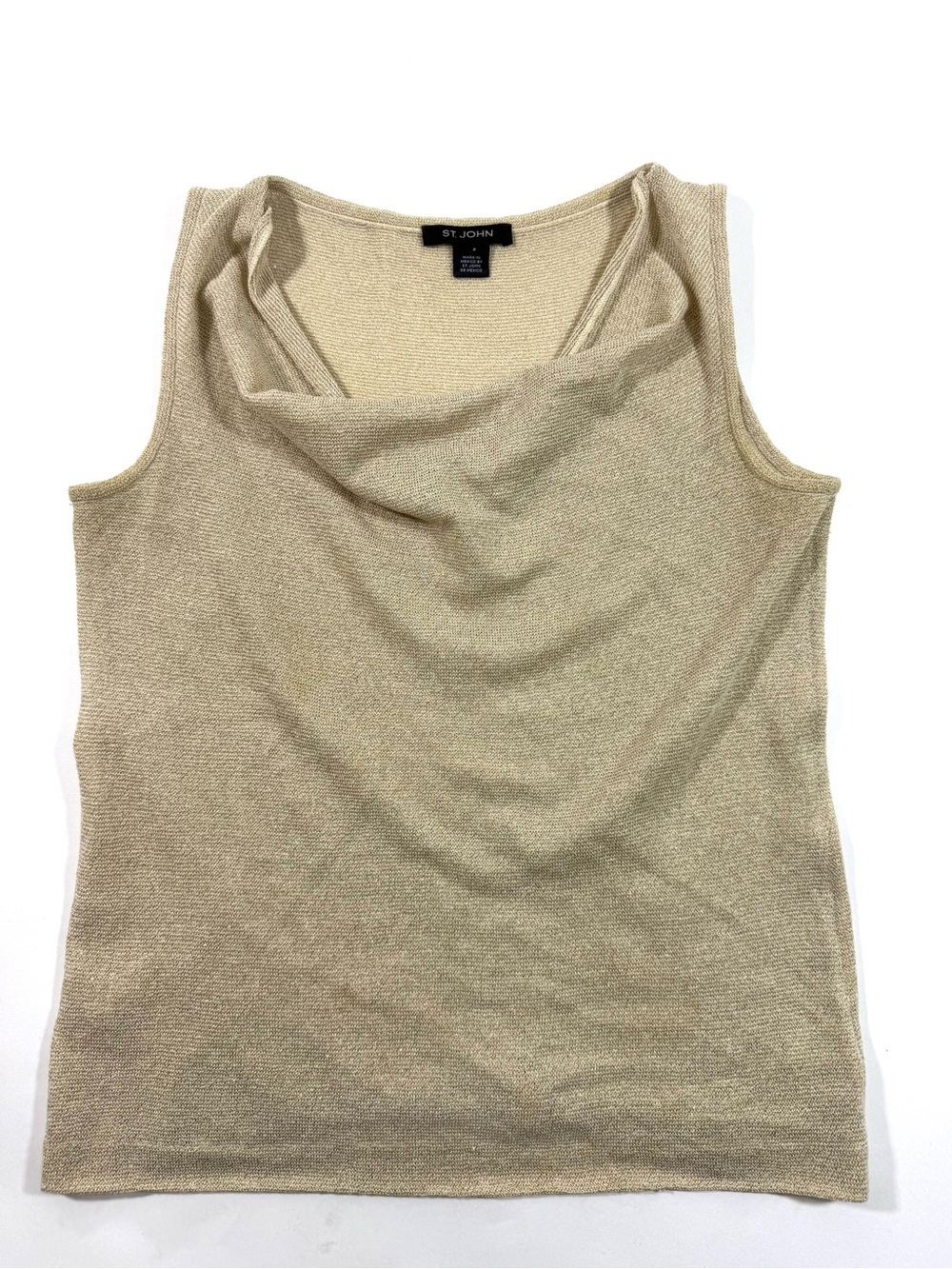 St John Beige Metallic Cowl Neck Tank Top Camisole